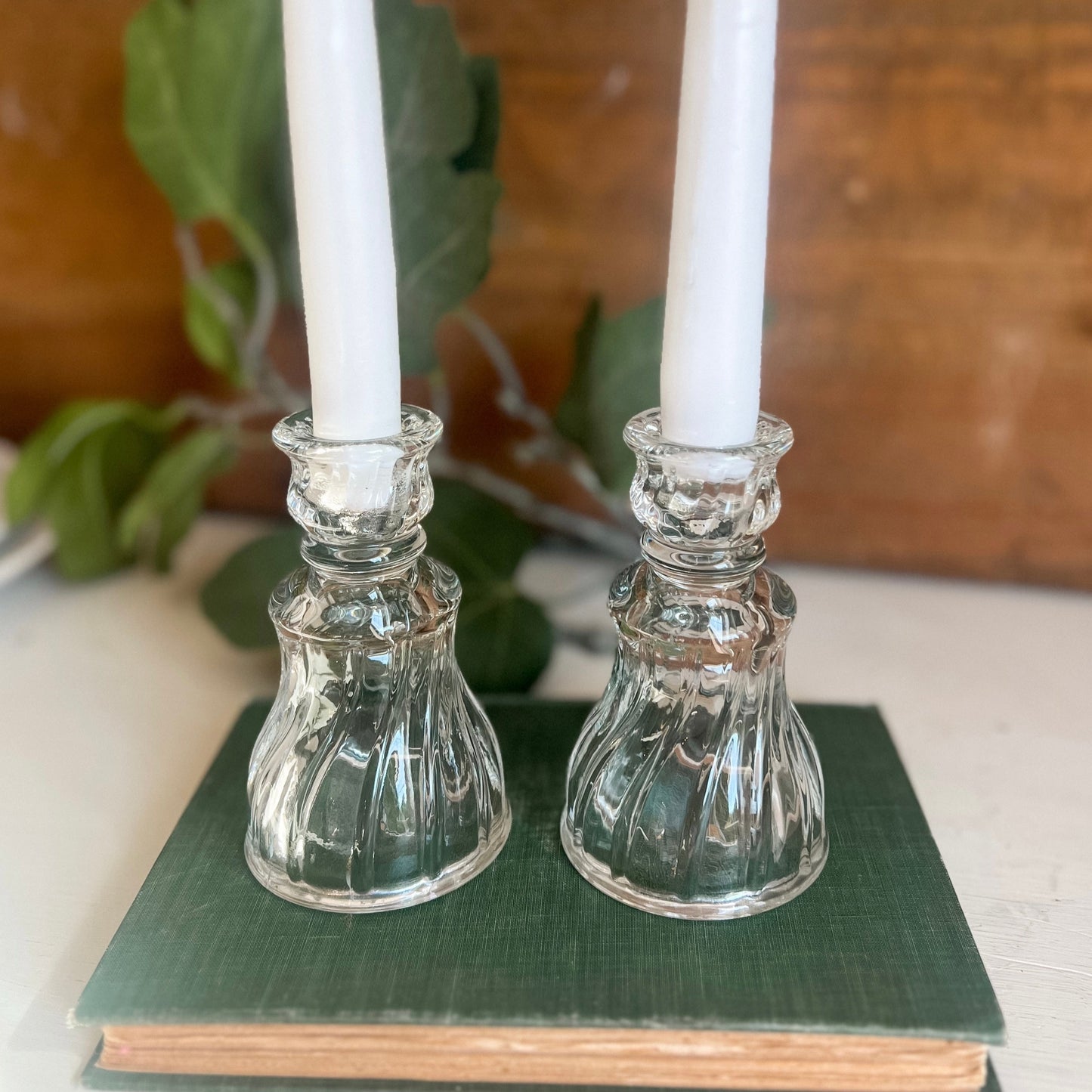 Set of 2 Vintage Glass Candlesticks