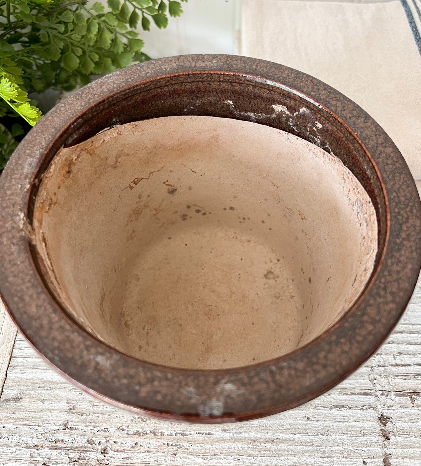 Stone Planter W/ Brown Rim