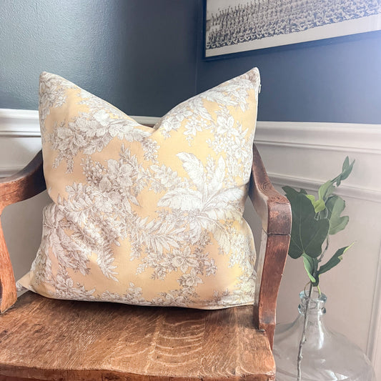22" Yellow Floral Pillow Cover