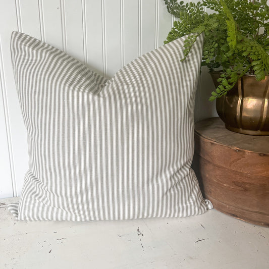 20" Green and White Ticking Stripe Pillow Cover