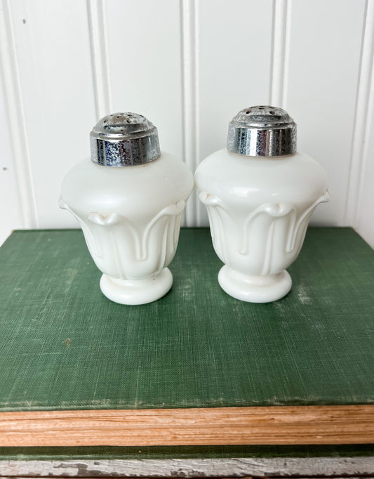 Vintage Milk Glass Salt & Pepper Shakers