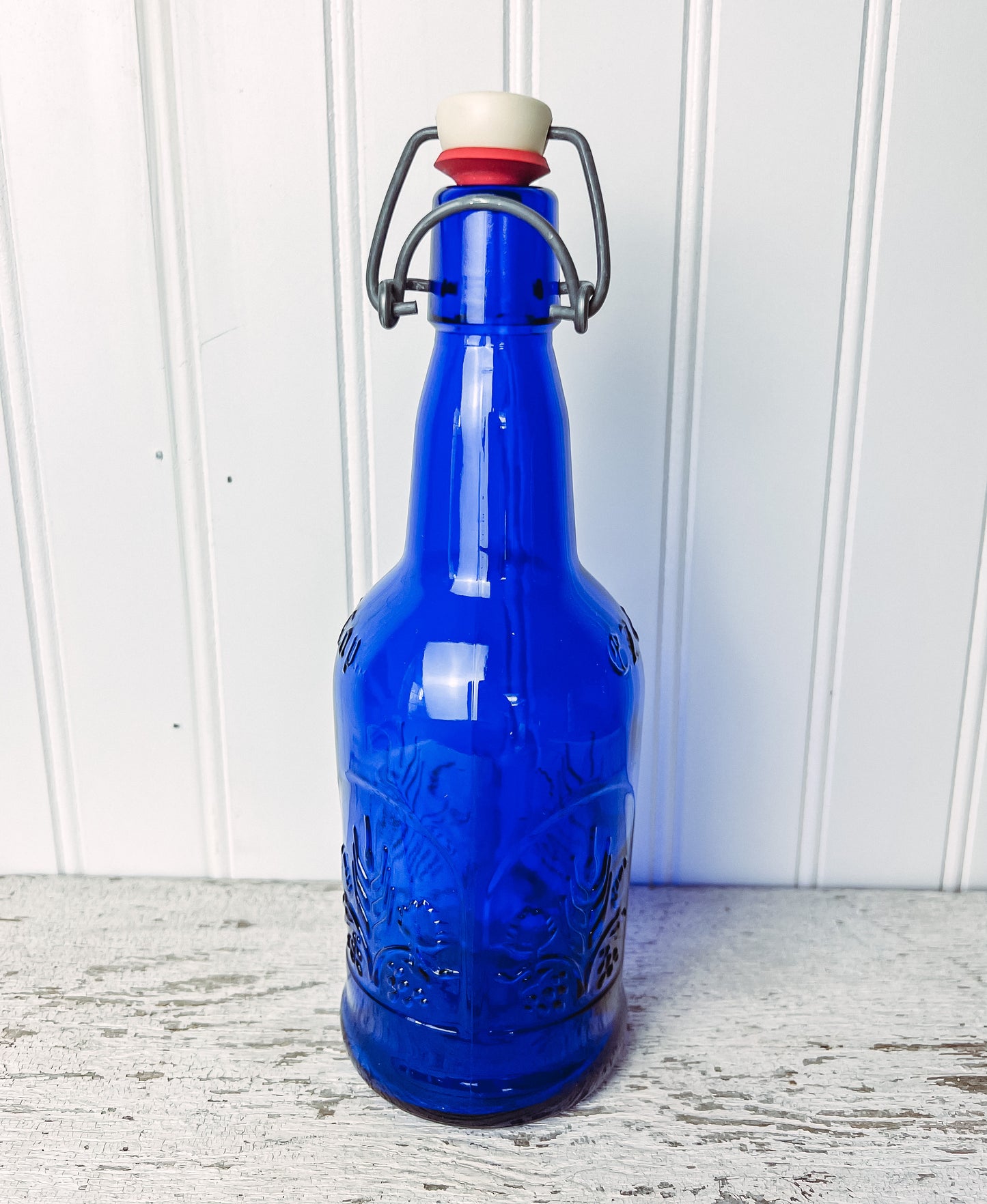Vintage CZ Cap Wire Bail Stopper Cobalt Blue Glass Bottle