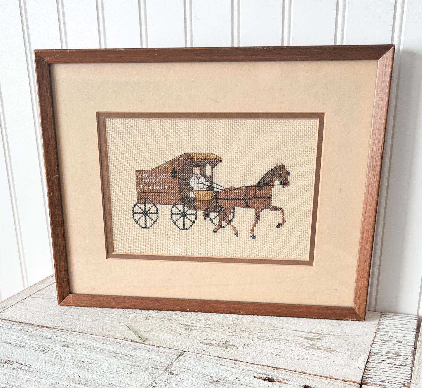Vintage Framed Cross Stitch Horse