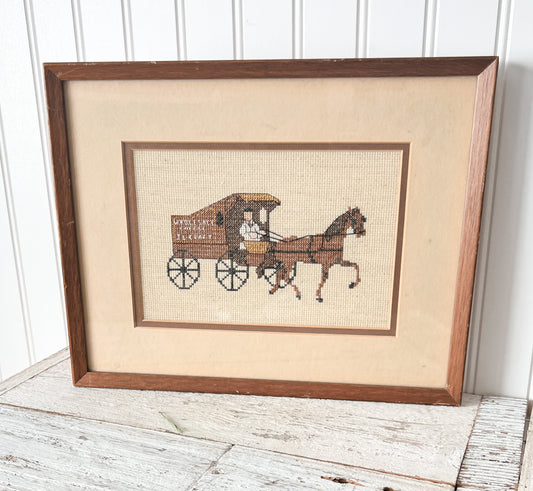 Vintage Framed Cross Stitch Horse