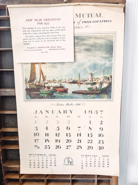 Vintage Provident Mutual 1937 Calendar