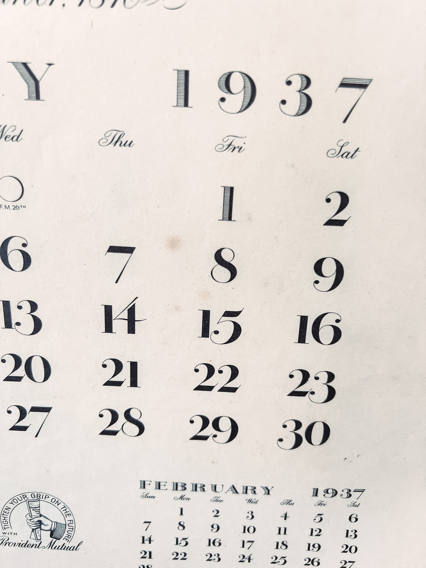 Vintage Provident Mutual 1937 Calendar