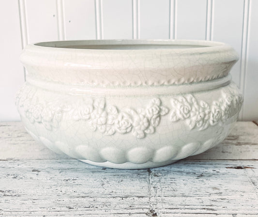 Vintage White Porcelain Floral Embossed Bowl