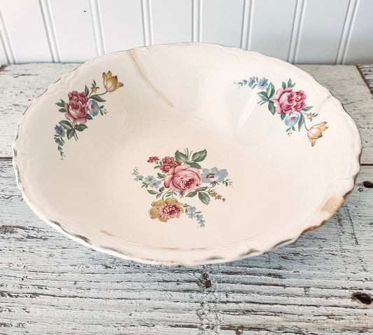 Vintage Hazel Rose Floral Pottery Serving Bowl