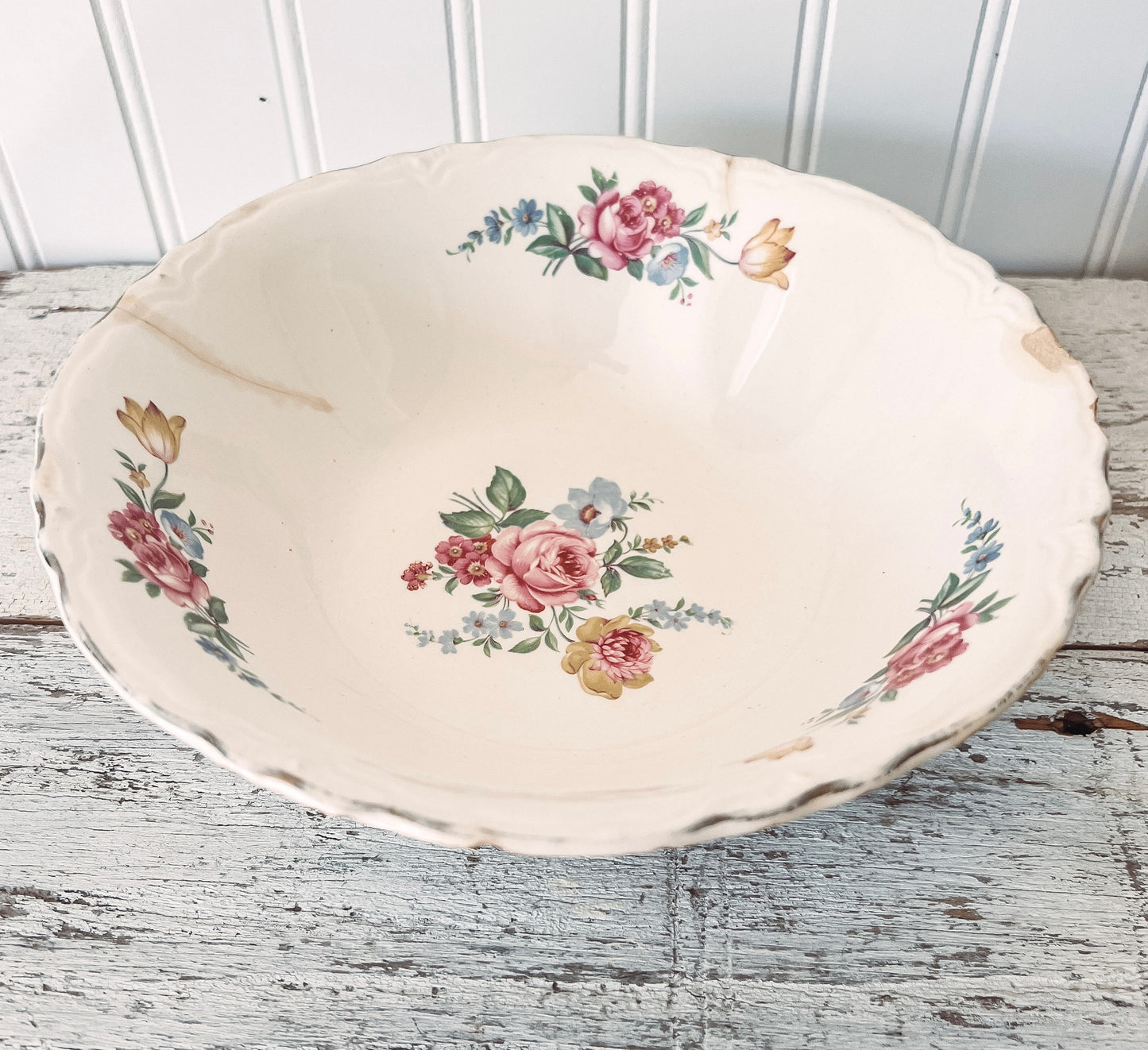 Vintage Hazel Rose Floral Pottery Serving Bowl