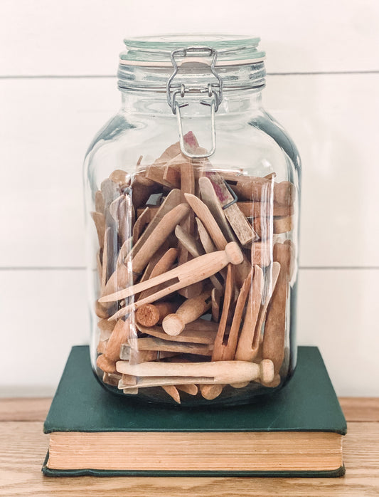 Glass Jar w/ Vintage Clothespins